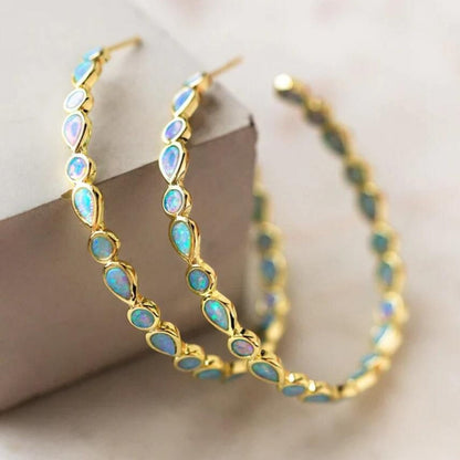 Seyla - Opal Drop Hoop Earrings