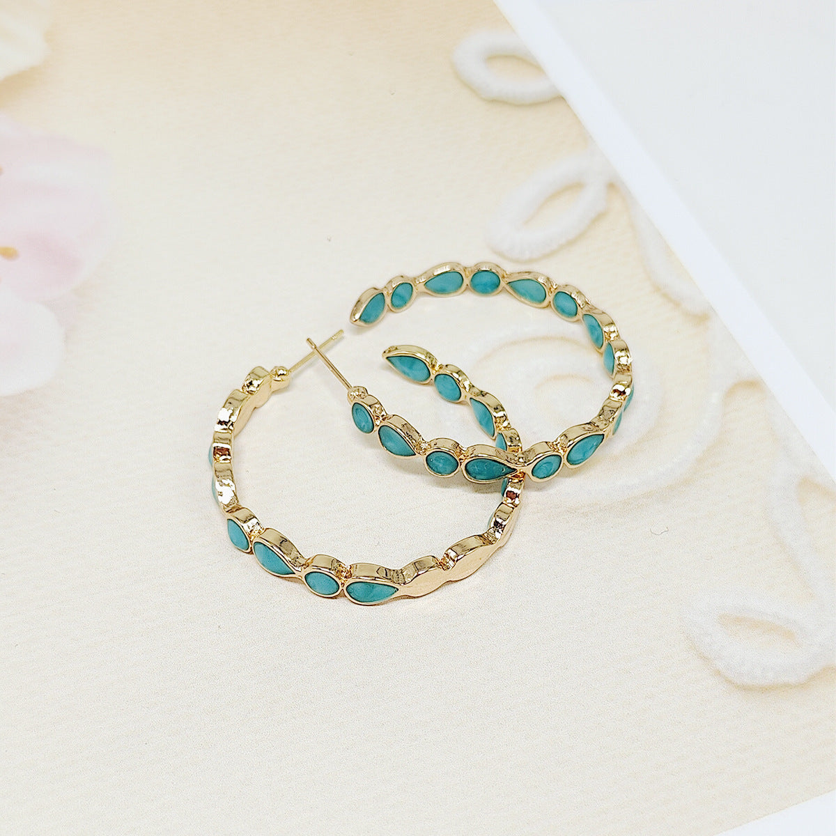 Seyla - Opal Drop Hoop Earrings
