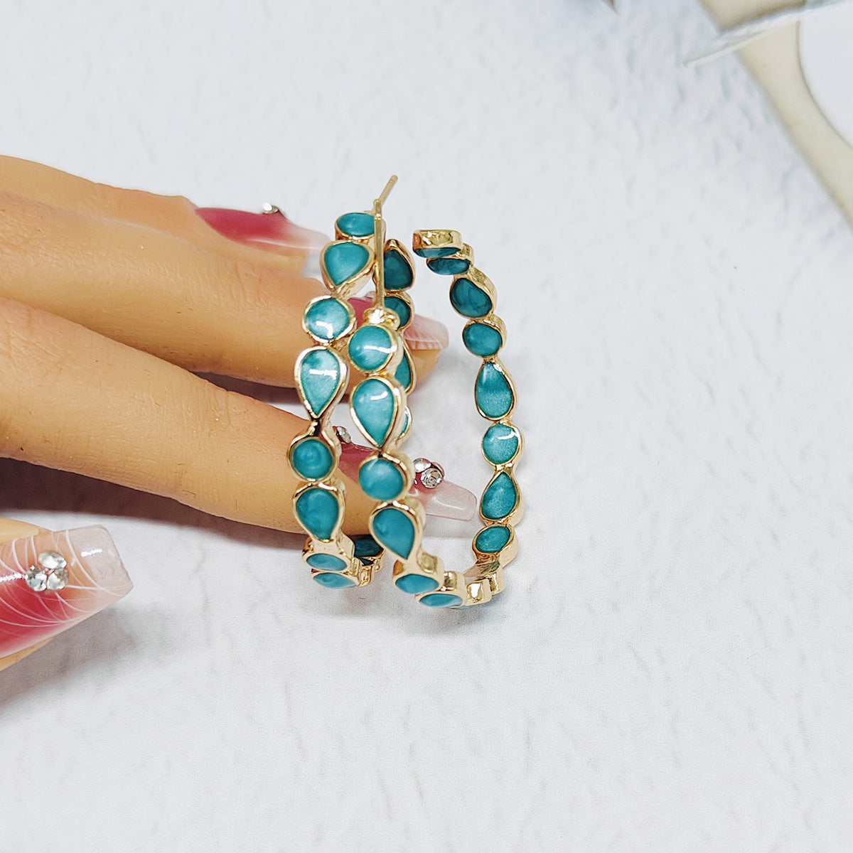 Seyla - Opal Drop Hoop Earrings